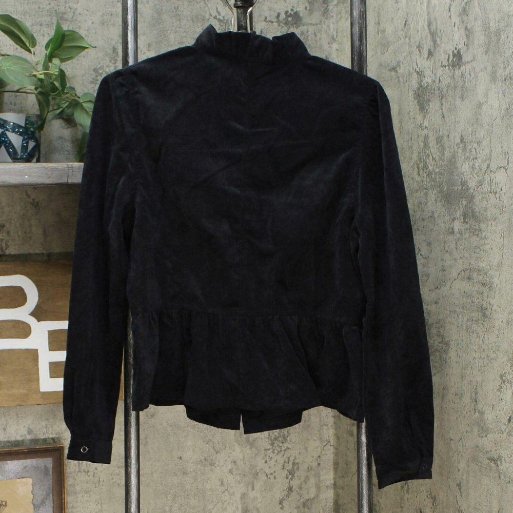NWT Ruffle Trim Peplum Corduroy Jacket Small Black - Picture 4 of 6
